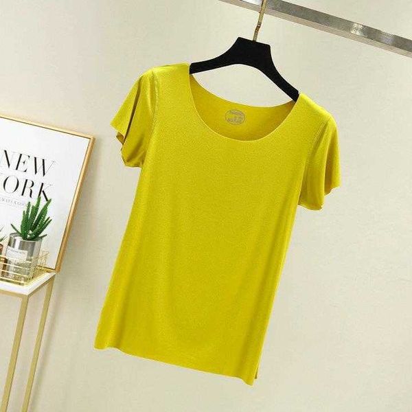 

short sleeve t shirt female summer modal thin large size round neck slim fit, White