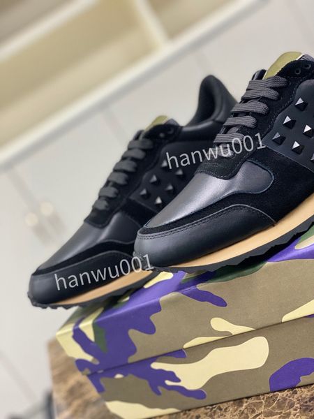

designer casual shoes men women calfskin shoes vintage suede sneakers trainer platform lace leisure shoe, Black