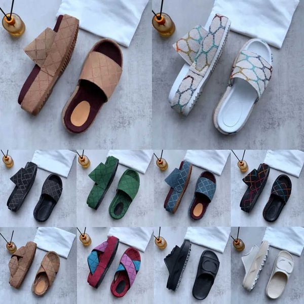 

2023 designer slippers mens women embroidered canvas slides luxurys floral slipper leather rubber 60mm canvas covered platform sandals slide, Black