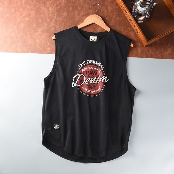 

men' tank summer american retro sleeveless oneck letter printed tshirt fashion 100 cotton washed old casual sports vest 230330, White;black