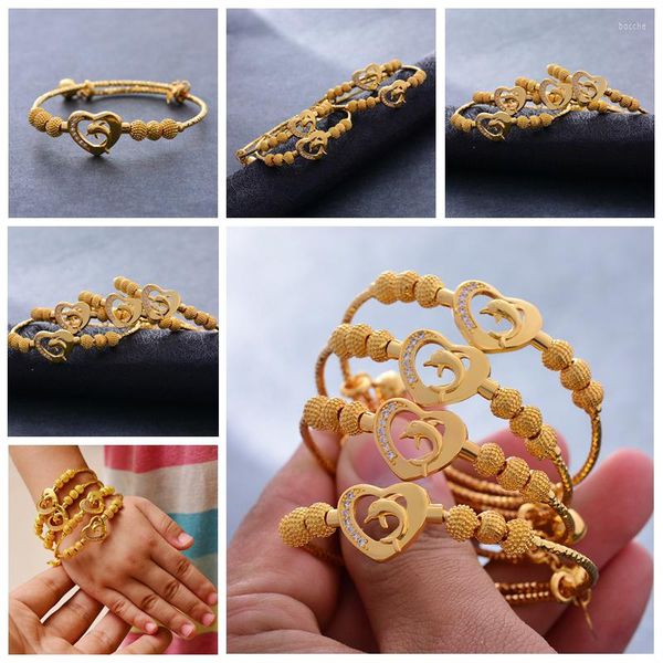 

designer bracelet bangle wando 4pcs dolphins baby bead bangles for girl gold color dubai bride wedding bracelet african charm arab jewelry f, Black