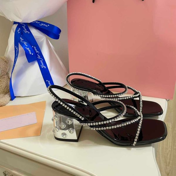 

miu new fashion sandals shoes slippers 100% leather dance shoes ladies classic high-heeled metal belt buckle thick heels suede shoes., Black