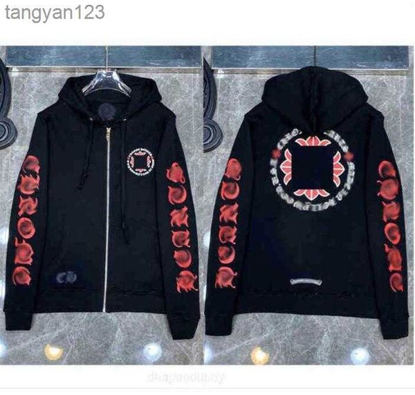 

fashion luxury men's jackets designer zipper sweatshirts heart horseshoe cross print brand hoodies women chromes coat pullover loose sw, Black