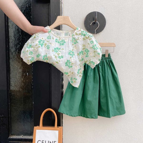 

girls clothing set summer 2022 new fashion embroidered flower skirt girls outfits kids clothes girls two piece set 2-7y p230331, White