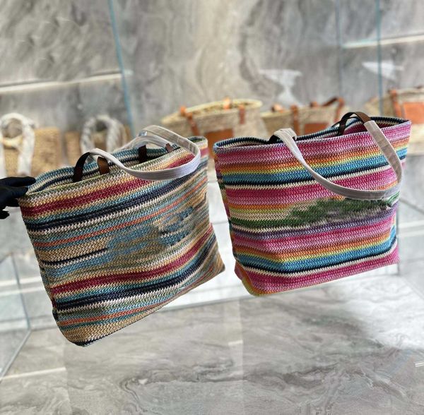 

beach bag totes handbags rainbow colorful straw embroidery straw tot bag shopping large capacity wallets 230331