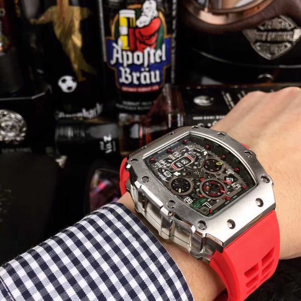 

luxury mechanical watch richar mills rm11-03 fully automatic mechanical movement sapphire mirror rubber watchband aia0, Slivery;black