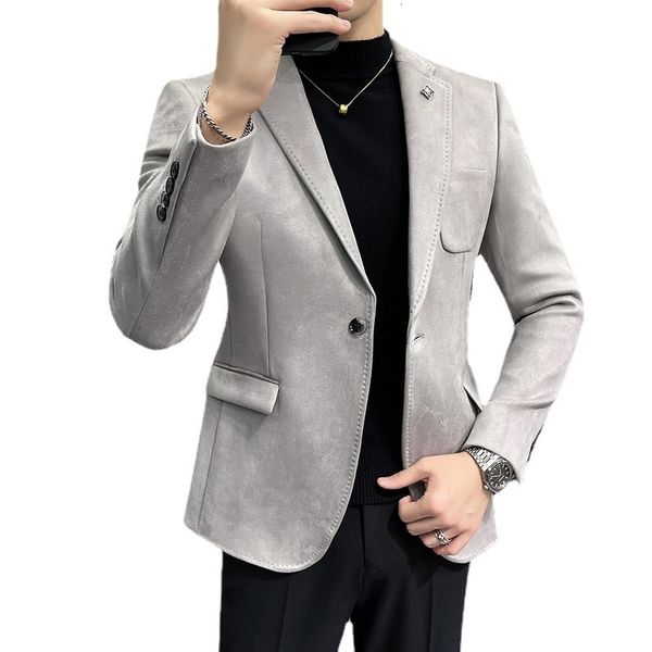 

men's suits blazers boutique s-4xl men's fashion business casual slim fit gentleman korean comfort british dress suede small set 2, White;black