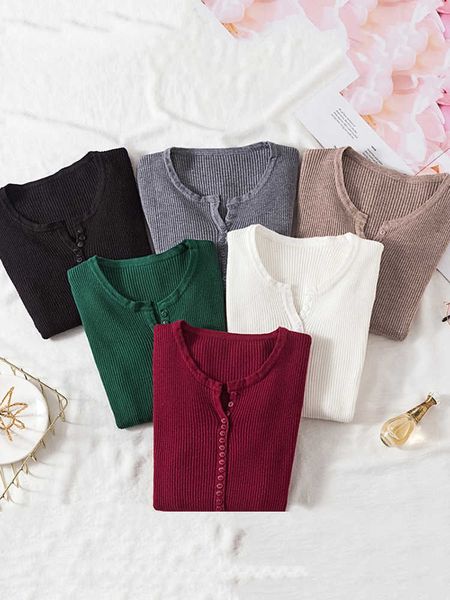 

aossviao 2023 autumn winter button v neck sweater women basic slim pullover women sweaters and pullovers knit jumper ladies p230331, Black