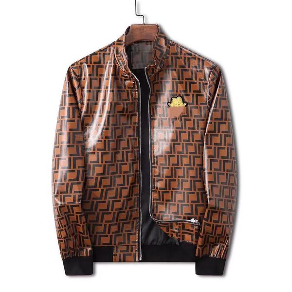 

men's coat designer leather jacket carat chain embroidered letter jacket stand collar bomber fashion street wear asian size m-3xl, Black