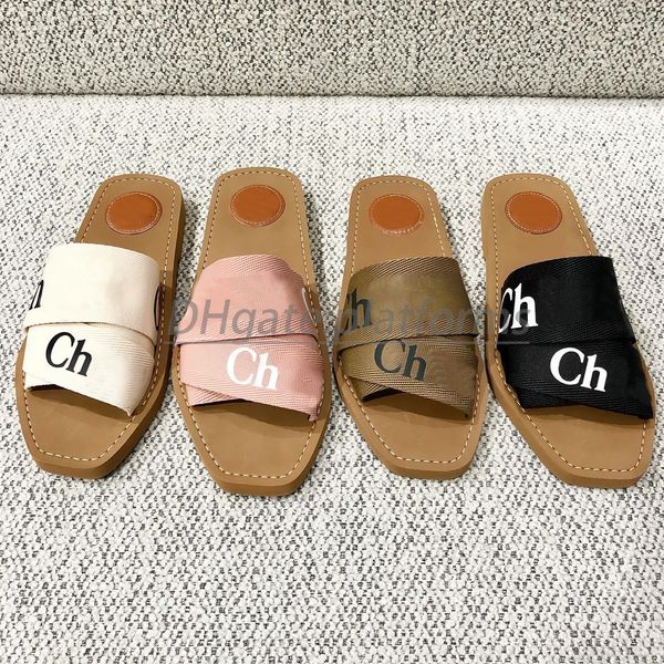 

luxury sandal designer woman slide man shoe beige white black pink lace summer beach slipper lettering espadrille wedge high heels woody fla
