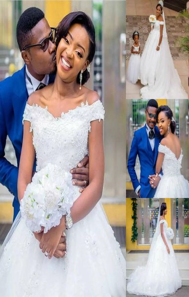 

african wedding dresses plus size off shoulder lace appliques sweep train wedding dress zipper back tulle custom made bridal gowns2928602, White
