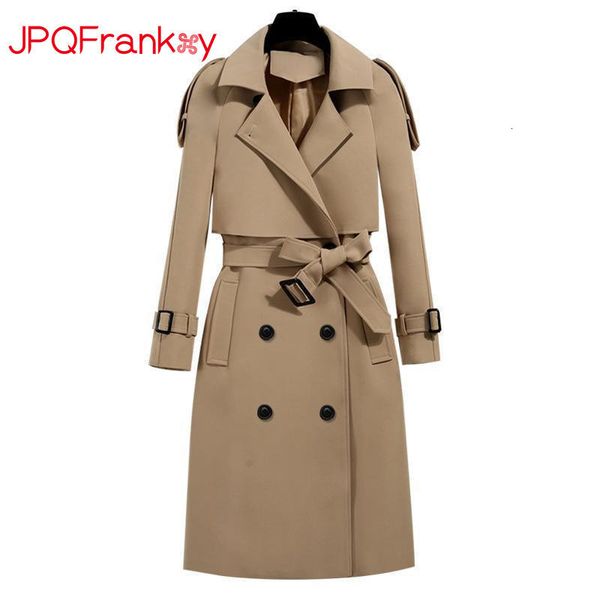 

women s leather faux spring and autumn coat windbreaker medium korean version high end trench long s for 230331, Black