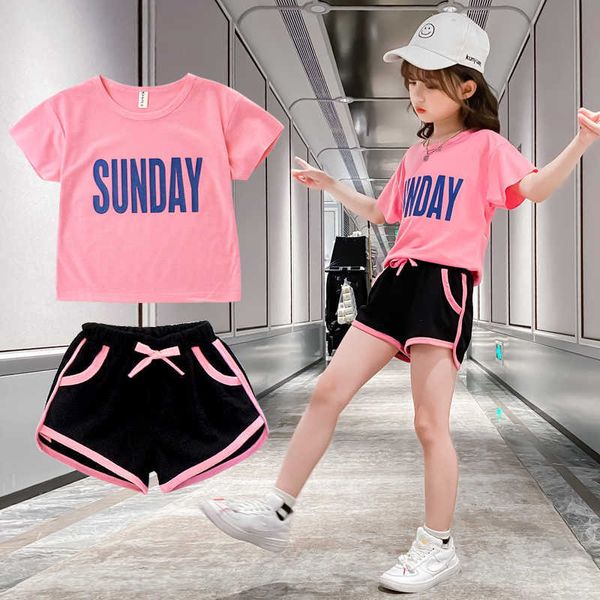 

summer girls clothes set short sleeve t-shirtwithshort pants 2 pcs children clothing for girls teen kids clothes 4 6 8 10 12 years p230331, White