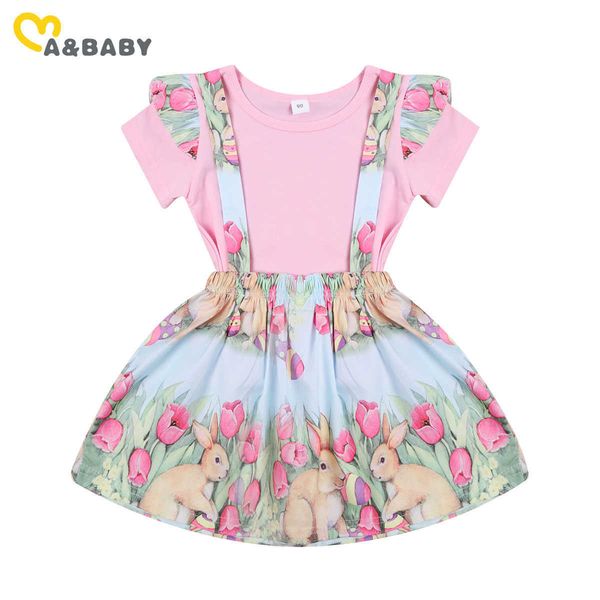 

ma baby 1-4y easter toddler kid baby girls clothes set pink color t shirt flower bunny skirts overalls outfits p230331, White