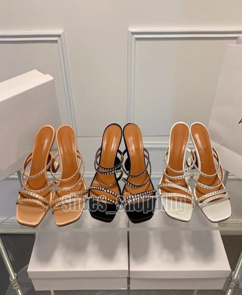 

amina muaddi sandals transparent crystal spool high heel slippers women summer style amina fashion wine glass with square toe7239764, Black