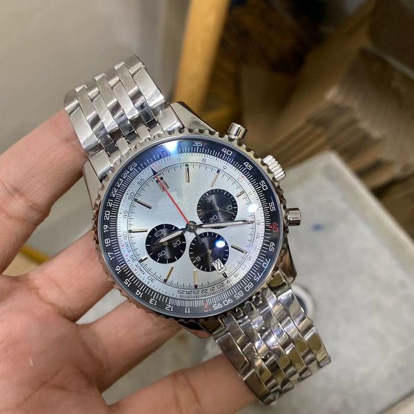 

wristwatches for men 2023 new mens watches diameter all dial work quartz watch navitimer 1884 luxury brand chronograph clock steel belt men, Slivery;brown