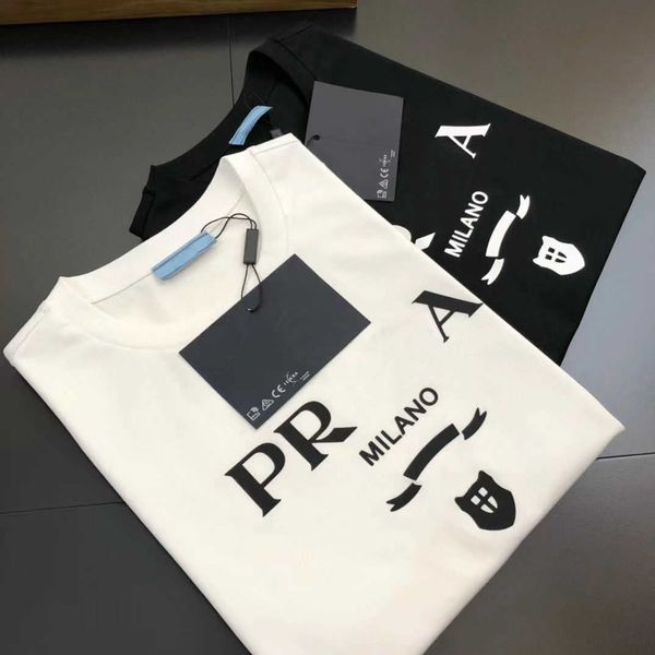 

designer luxury prads classic 23 new letter print men's round neck pullover short sleeve underlay t-shirt fashion versatile tee, Black;brown