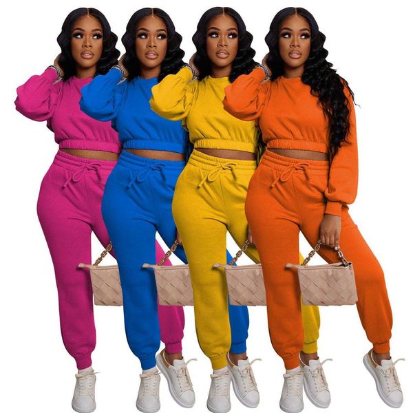

womens sports sweater pant two piece set pure color thickened autumn and winter, White