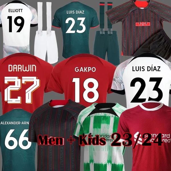 

23 24 season soccer jerseys home away 3rd darwin 2022 2023 mohamed diogo luis diaz alexander arnold football kit shirts men kids kits unifo, Black;yellow