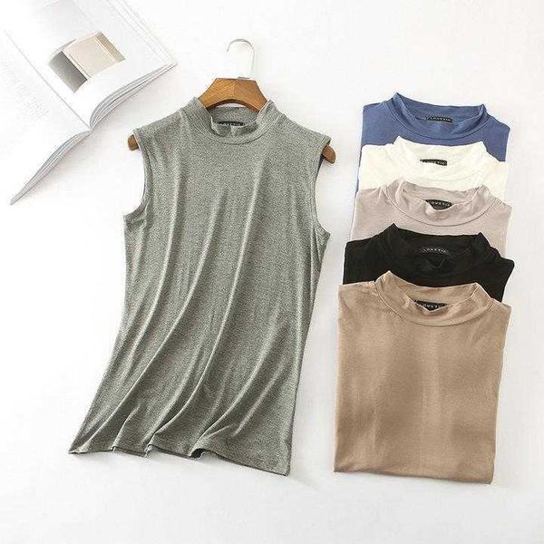 

womens vest summer tank modal half turtleneck sleeveless sweet small shirt, White