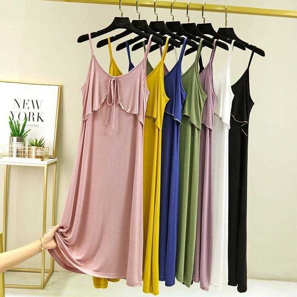 

summer modal slip dress loose slimming a line skirt thin inner match long western, Black;gray