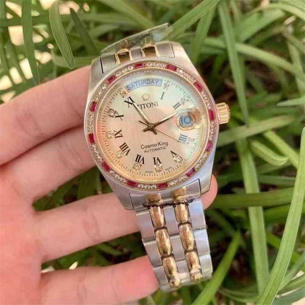 

fashion tudors luxury designer watch plum blossom vintage classic business waterproof automatic mechanical watch men's universe diamond, Slivery;golden