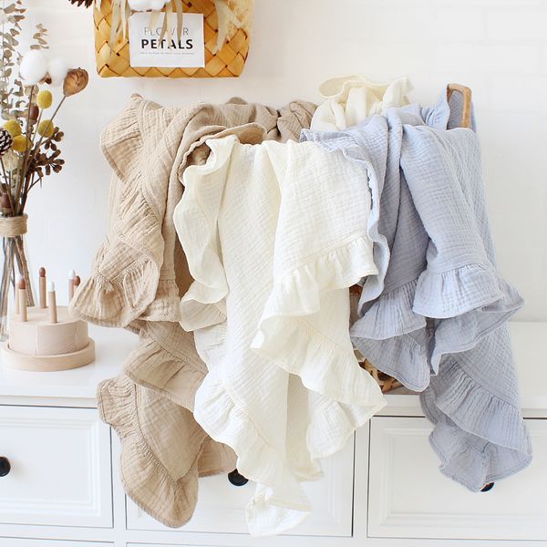 

blankets swaddling muslin swaddle crinkle cotton gauze ruffle baby burp cloths throw blanket muslin diapers babi bath towel 230330