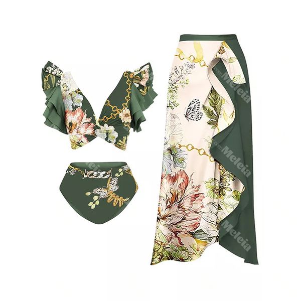 

high waist printed bikini swimwear summer green women bathing suit floral print lady swimsuit, White;black
