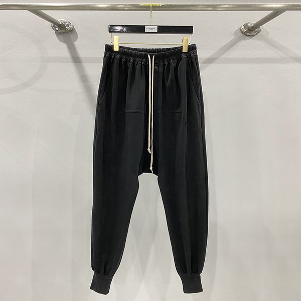 

high street rick men crotch straight overalls for men oversized men strap decorative splice harlan pants owens cotton track pants men cargo, Black