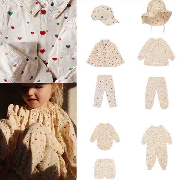 

girl clothes ks brand 2023 new summer kids t-shirts heart print pants toddler boys coat infant baby romper children cotton p230331, White