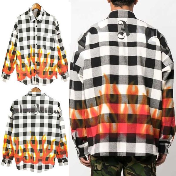 

summer mens casual shirts checkered silk long sleeve flannel shirt palm designer shirt digital print thin jacket men women fashion cardigan, White;black