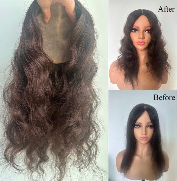 

fashion wavy virgin human hair er, 5.5"x6" slik base toupee clip in brown hair pieces for women 110% density, silk to edge., Black;brown