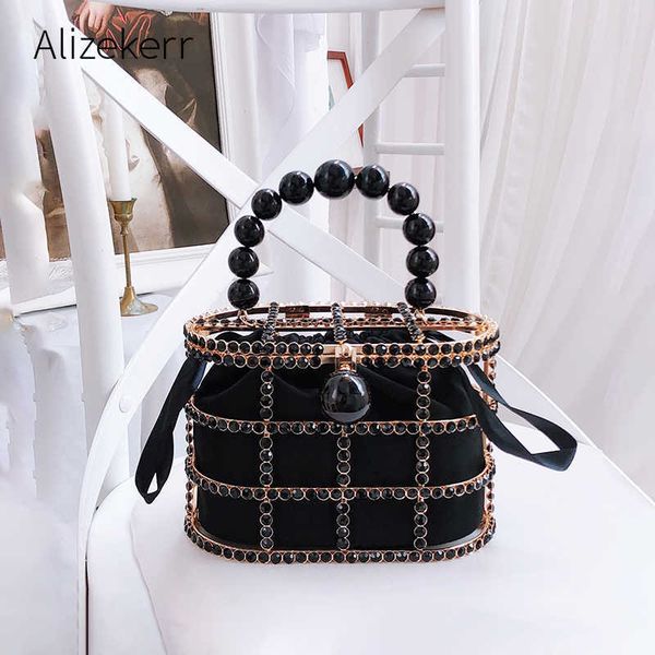 

evening bag diamonds basket clutch bags women hollow out beads alloy metallic