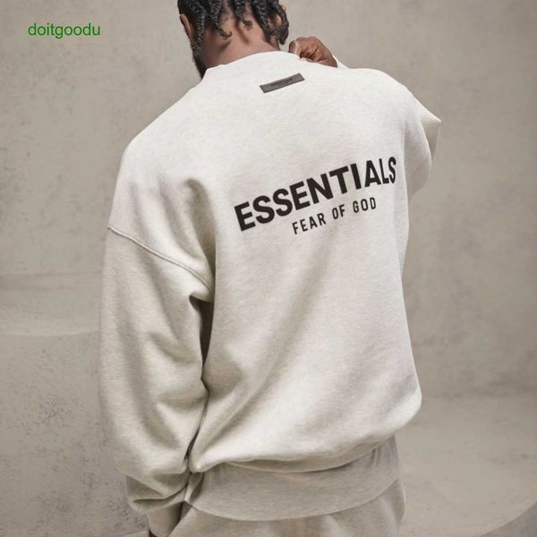 

fosg season 8 double thread essen terry round neck front and back flocked sweater high street fashion brand ins men men's hoodies, Black