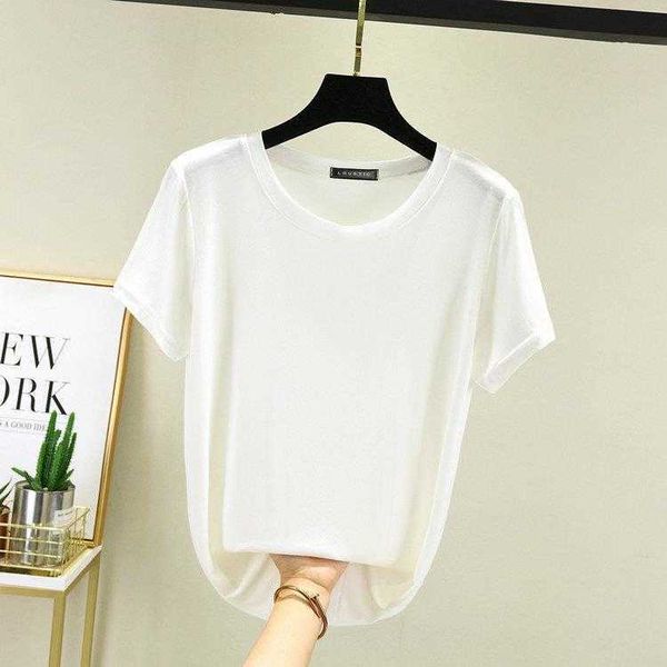 

modal round neck t shirt womens short sleeved summer loose thin versatile, White