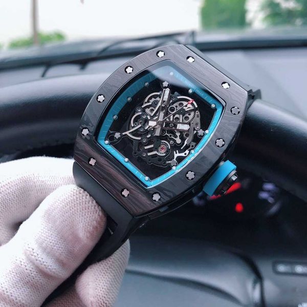 

luxury mechanical watch richar mills rm035 swiss automatic movement full carbon fiber shell sapphire mirror imported rubber watchband t7bj, Slivery;brown