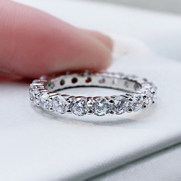 

eternity diamond ring 100% real 925 sterling silver party wedding band rings for women men engagement promise jewelry gift, Slivery;golden
