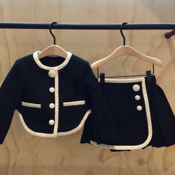 

children clothing 2022 girls spring and autumn set new fashionable long sleeve solid color korean style skirt two piece set p230331, White