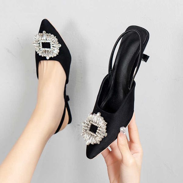 

sandals summer bride shoes comfortable triangle heeled party wedding shoes brand women pumps luxury crystal slingback high heels 230322, Black