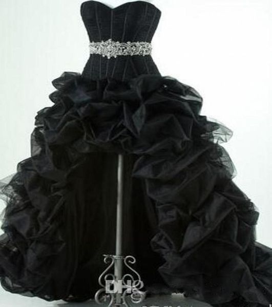 

classic 2018 black high low prom dresses corset sweetheart neckline shiny beading waist pickups vestidos de fiesta2024043