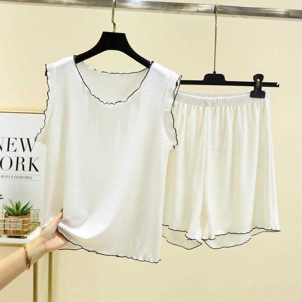 

modal thread womens vest shorts pajamas wooden ear home wear loose thin summer