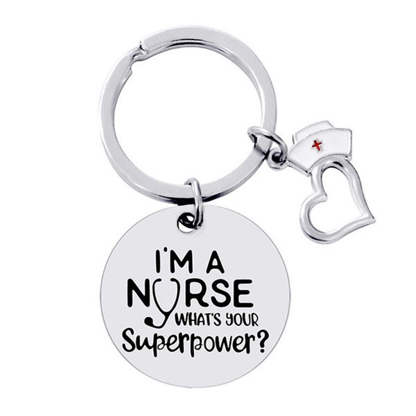 

fashion circle stainless steel letters designer keychain silver nurse cap heart keychains nursing is a work of hearts round key chain car ke