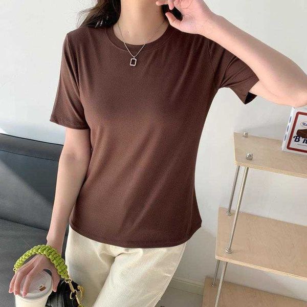

crew neck t shirt womens spring and summer korean style threaded cotton, White