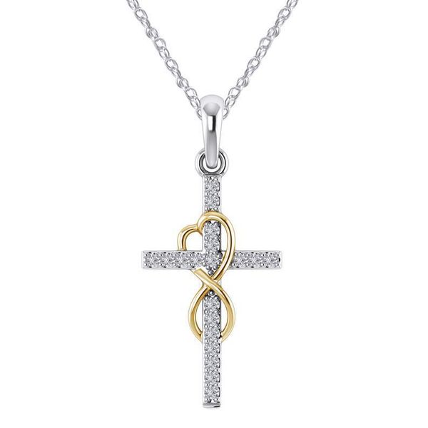 

classic women crystal cross necklace for women fashion heart infinity pendant necklace religious jewelry gift, Silver