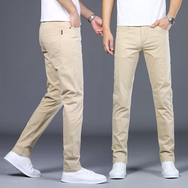 

7 colors men's classic solid color pants summer thin casual trousers business fashion stretch cotton slim brand trousers male, Black