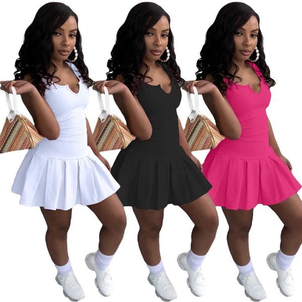 

women crop set pleated skirt tennis golf v neck tank running activewear workout sportswear 2 piece plus size, White
