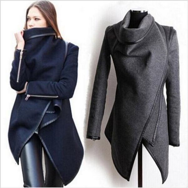 

women's leather faux women trench coat long cashmere overcoat en female warm wool sleeve overcoat 230331, Black