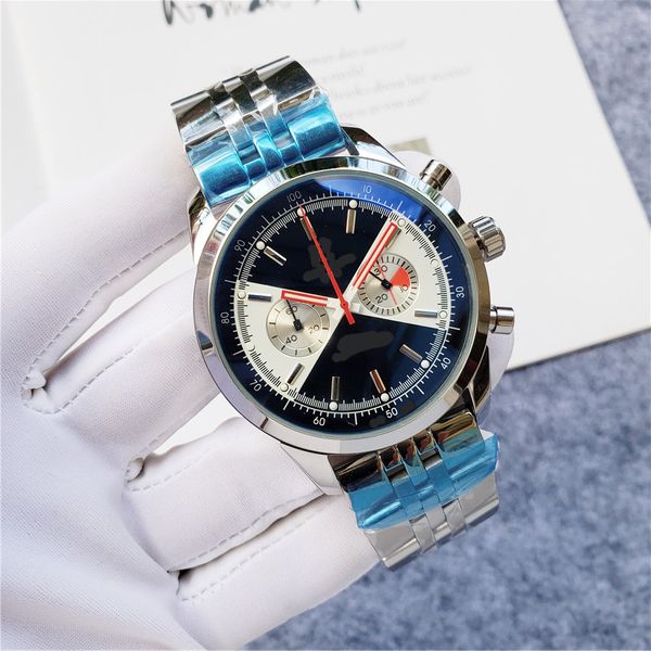 

wristwatches for men 2023 new mens watches diameter all dial work quartz watch navitimer 1884 luxury brand chronograph clock steel belt men, Slivery;brown