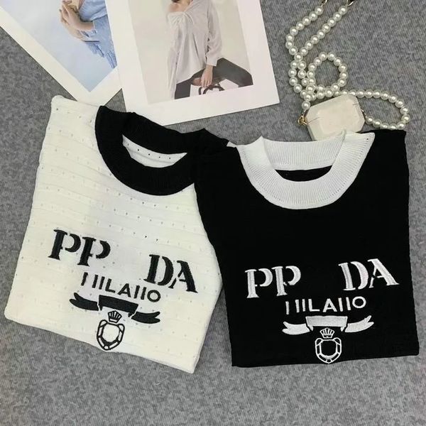 

women knits tees sleeve short womans sweater classical word printing round neck s pullover luxury designer, White