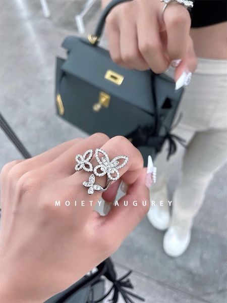 

butterfly finger ring zircon 925 sterling silver engagement wedding band rings for women bridal birthday party jewelry, Slivery;golden
